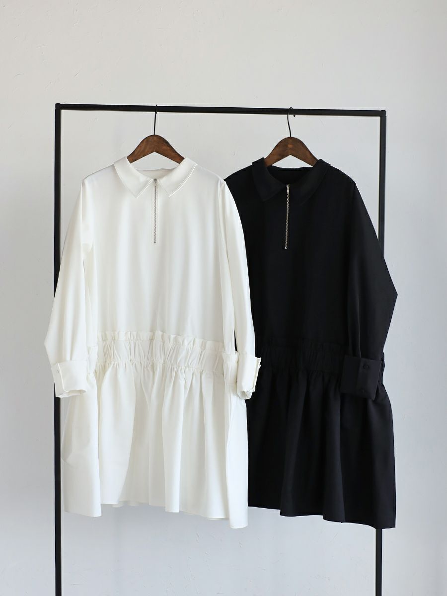 10% off】HALF ZIP SHIRT ONE-PIECE | bow.a