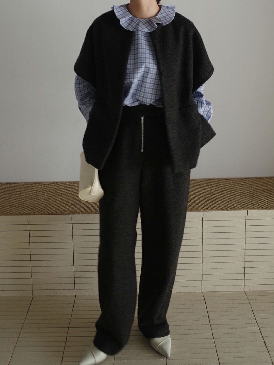 bow.a BOUCLE ZIP UP PANTS S ブラック　美品 20% off】BOUCLE ZIP UP PANTS | bow.a